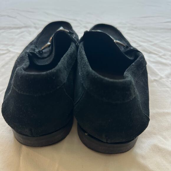 Bruno Magli Black with Silver Buckle, Real Suede Loafers- 8